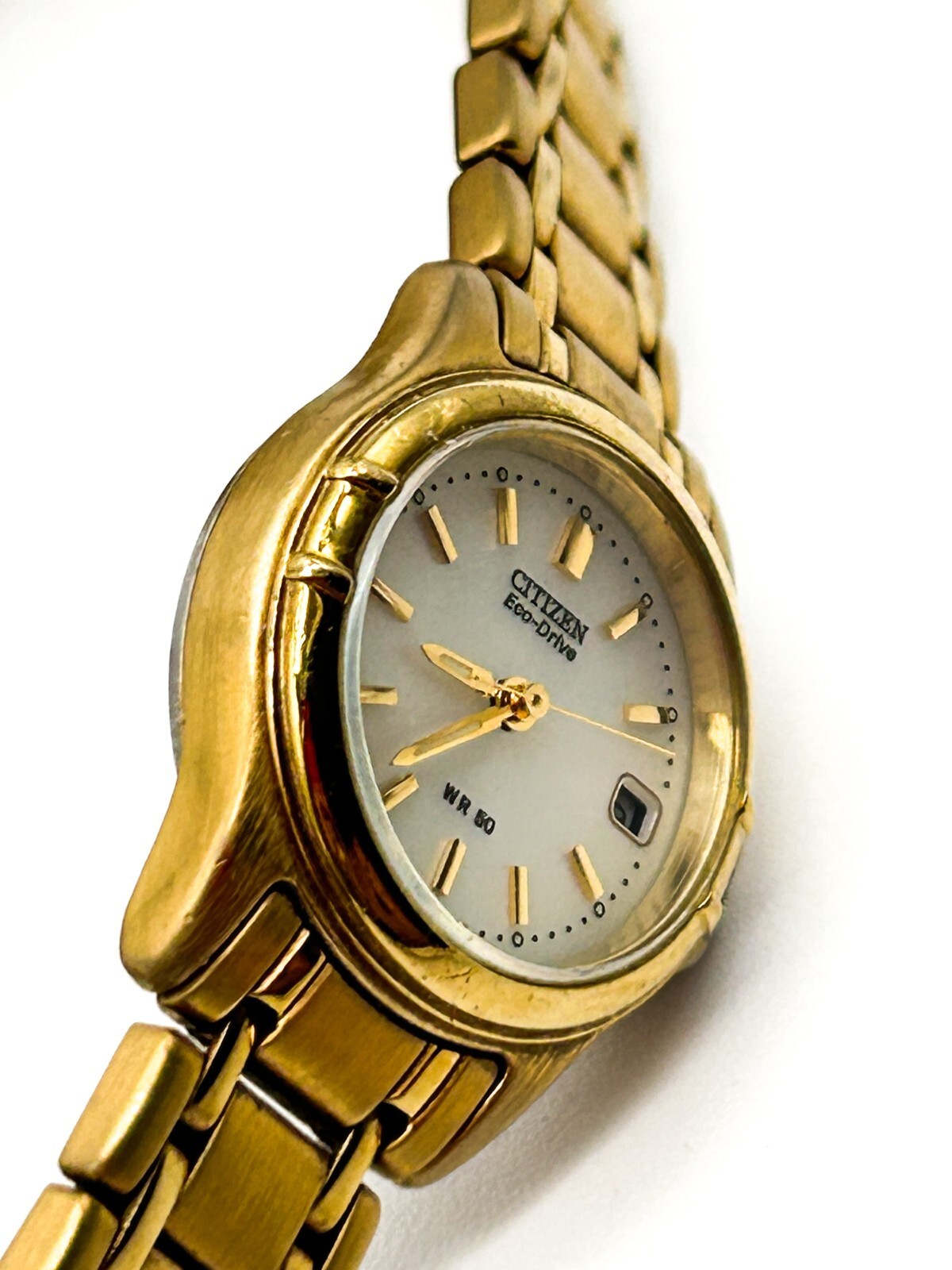Citizen Eco Drive Ladies Gold Tone Watch Date Bracelet WR50 Japan Analogue