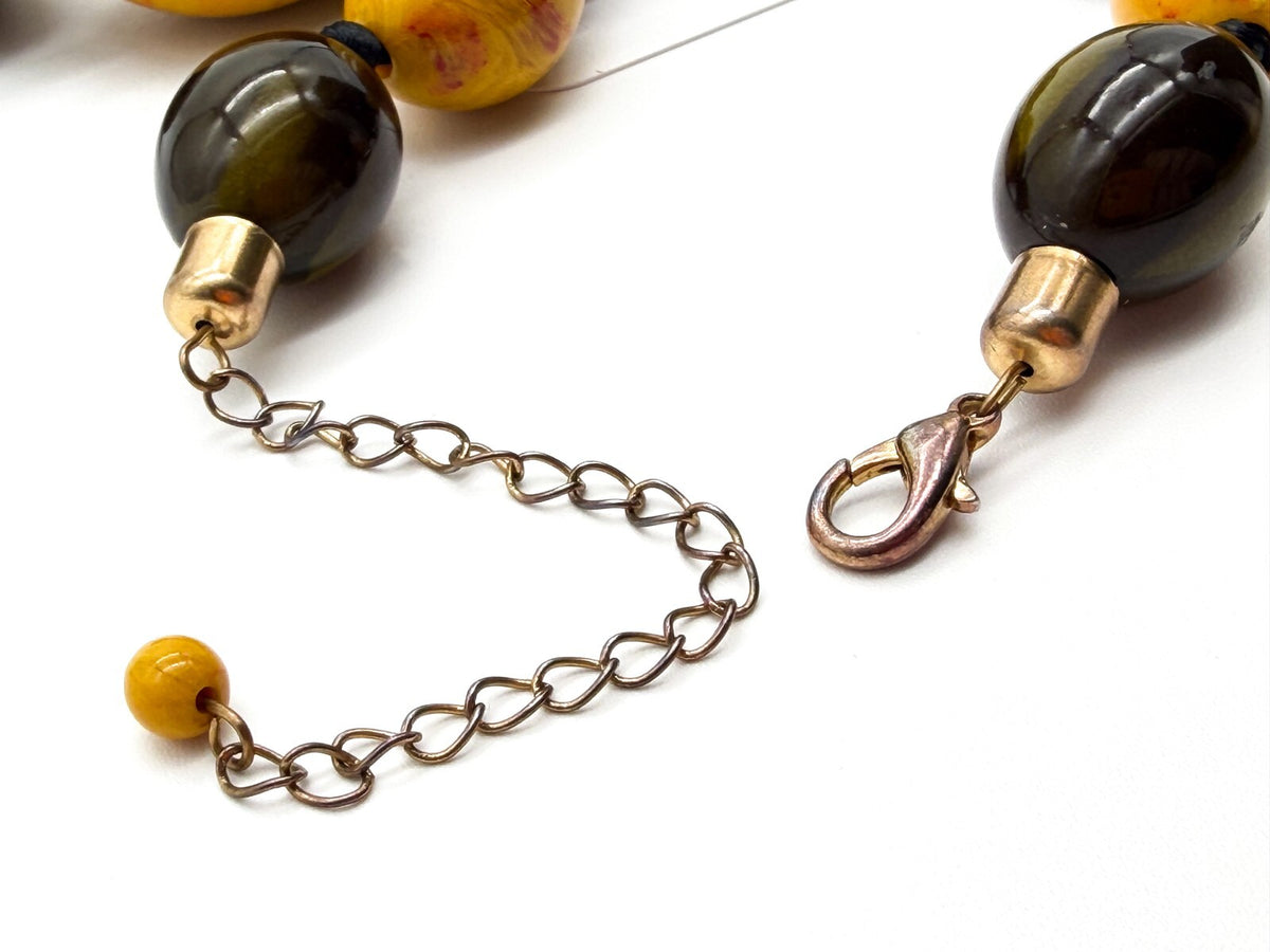 Chunky Statement Necklace Olive Green Mustard Acrylic Beads Graduated 25”