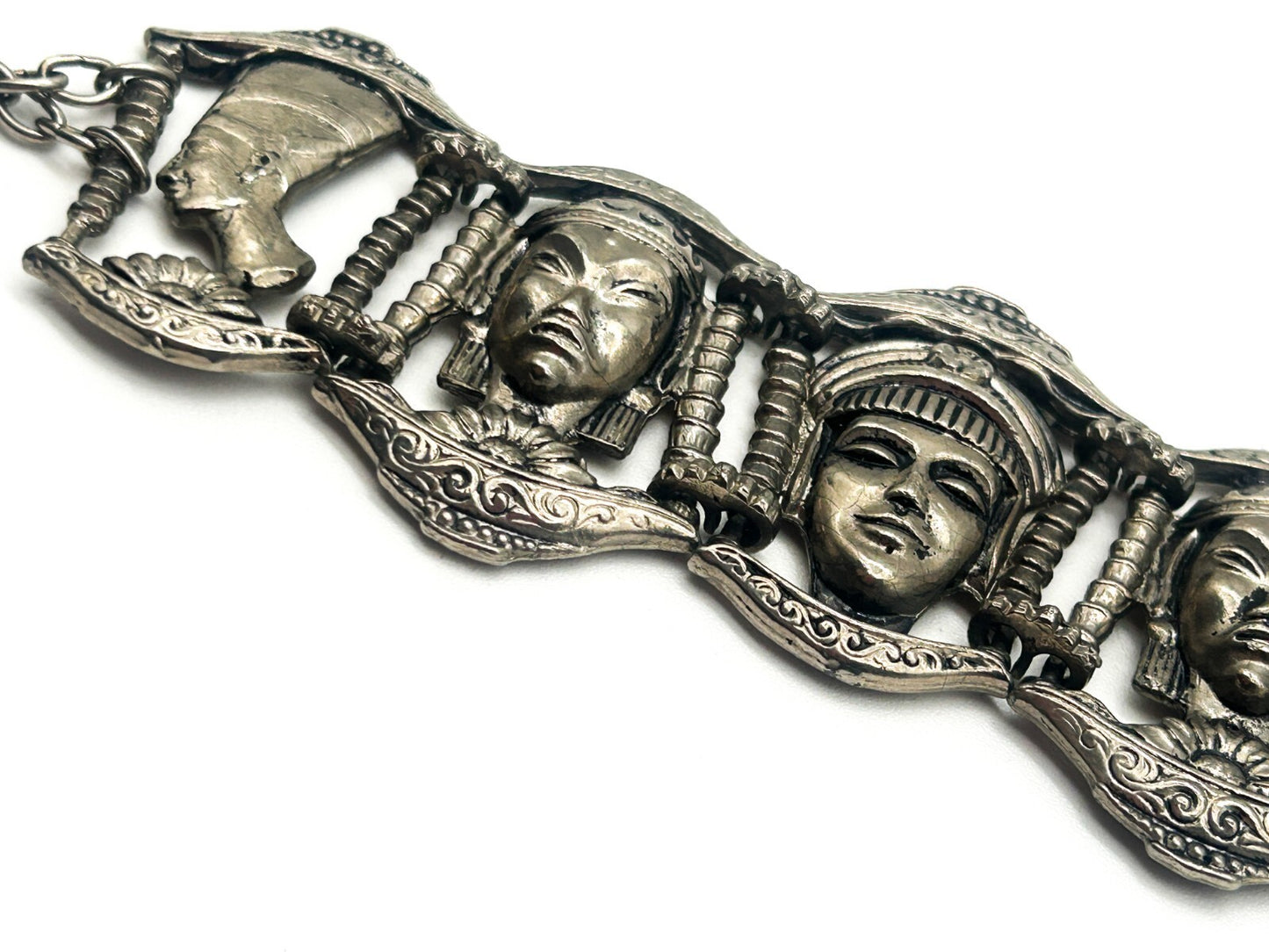 Vintage Ethnic Revival Silver Tone Panel Bracelet