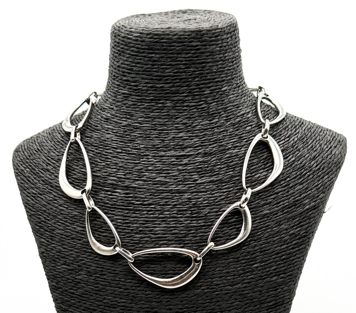 Next Silver Tone Abstract Oval Link Statement Necklace 18” Retro