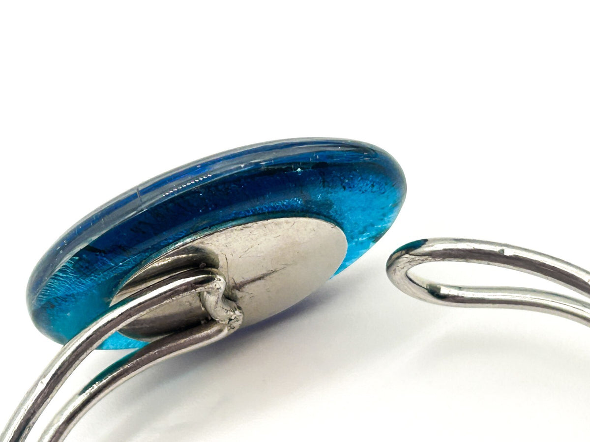 Art Glass Swirl Bangle Blue Pink Silver Hinged Statement Bracelet