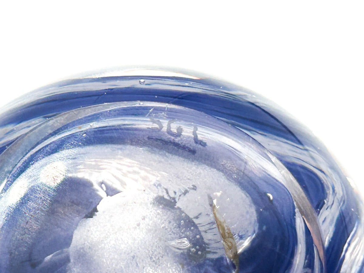 Vintage 1999 Signed SGL Blue Swirl 'Flourise' Paperweight Art Glass