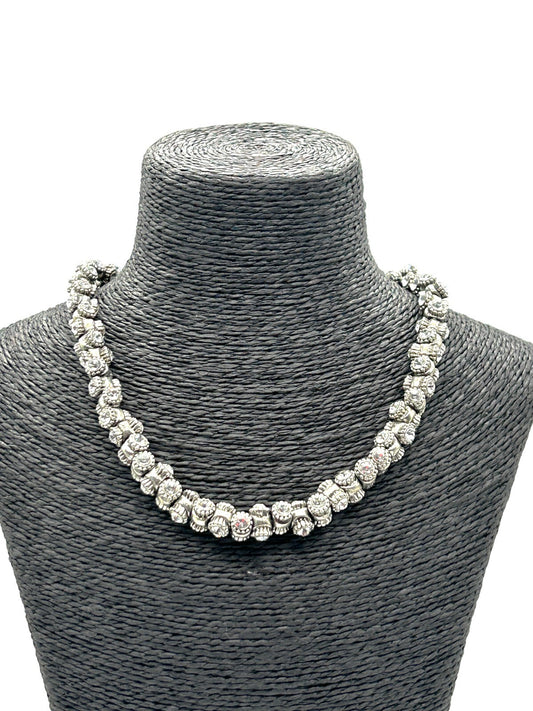 Roderigo Otazu Swarovski Crystal Silver Tone Barrel Choker Statement Necklace
