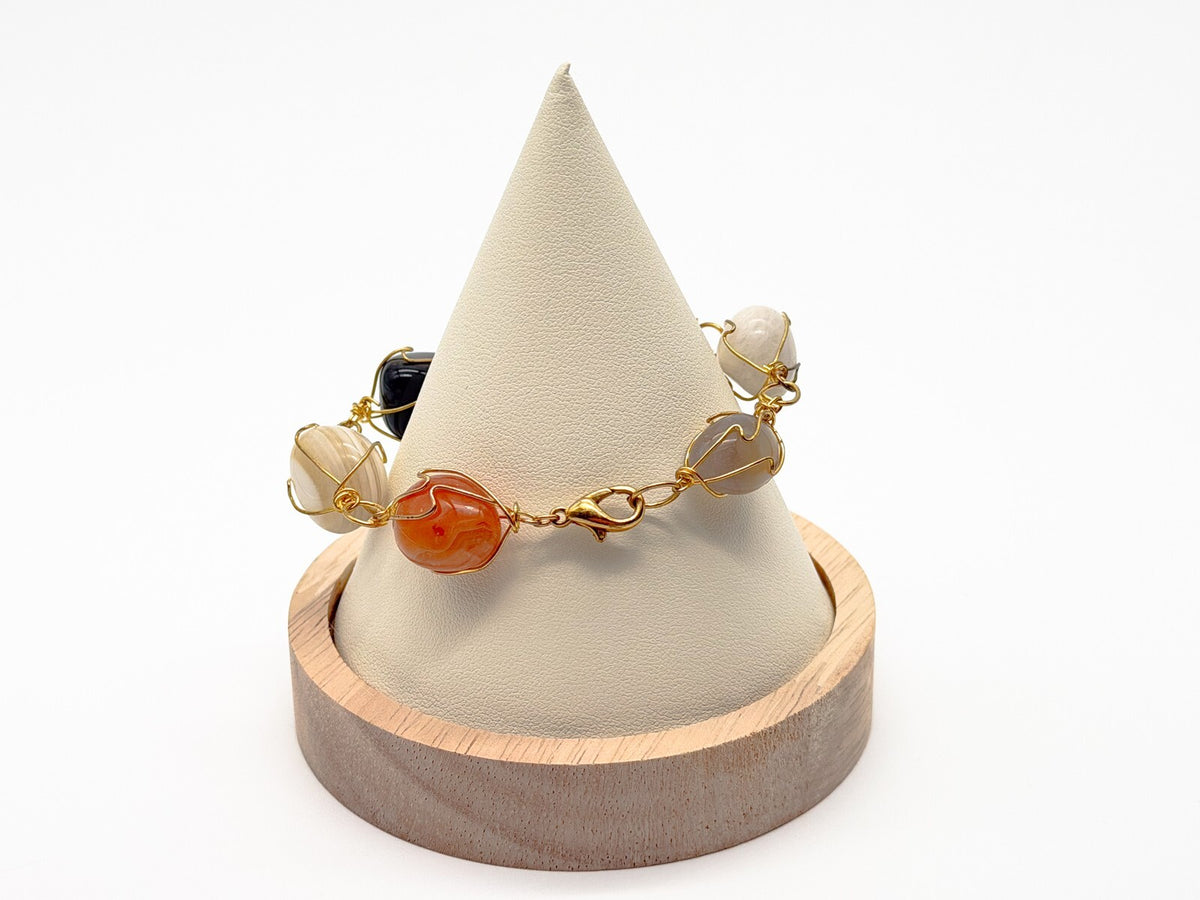 Carnelian Agate Citrine Gemstone Bracelet Duo – Wire Wrapped & Stretch Set