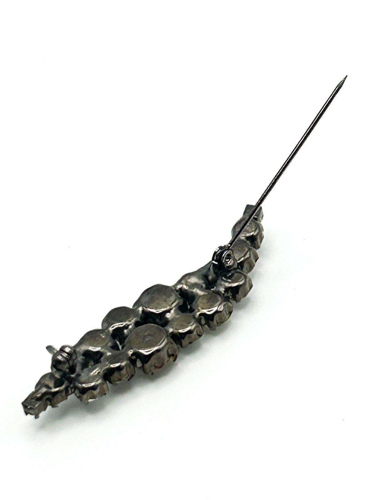 Vintage Rhinestone Bar Brooch Curved Pin Minimal Classic