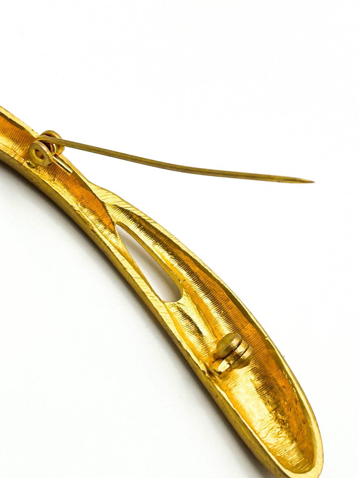 Gold Tone Abstract Sculptural Brooch with Brushed Finish