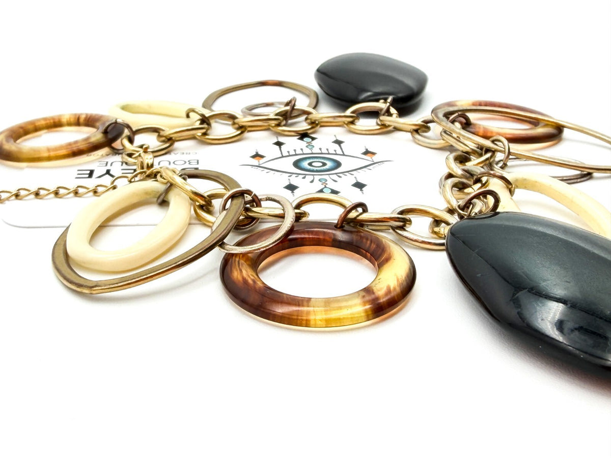 Virgin Vie Retro Gold Tone Charm Bracelet with Mixed Acrylic Hoops & Drops