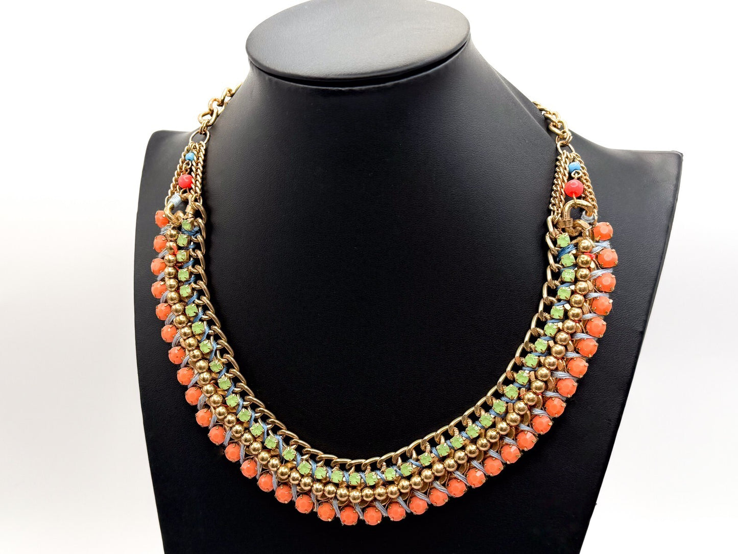 Accessorize Gold Tone Woven Ribbon & Rhinestone Statement Necklace