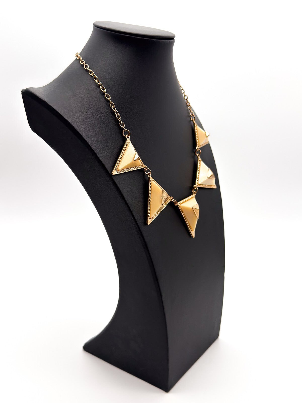 Geometric Pyramid Necklace Gold Cream Statement Modern Art Deco Style