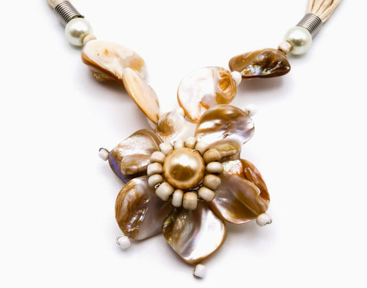 Layered Mother of Pearl Flower Necklace