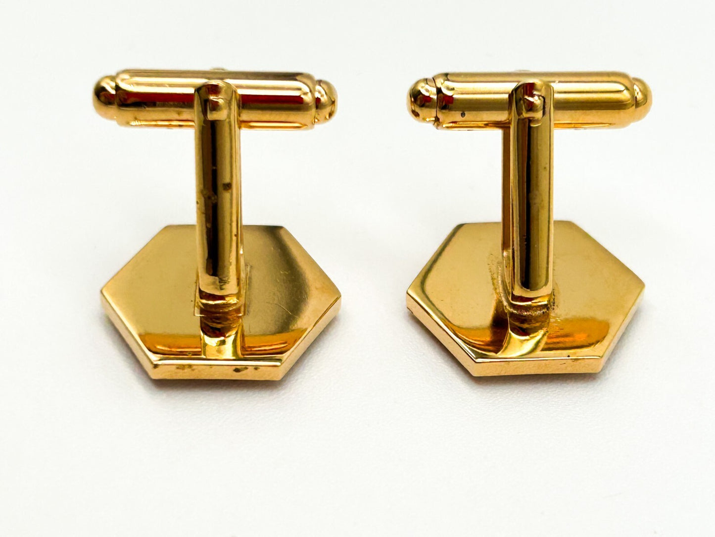 Vintage Gold Tone Black Glass Hexagonal Cufflinks Mens Formal Retro Smart