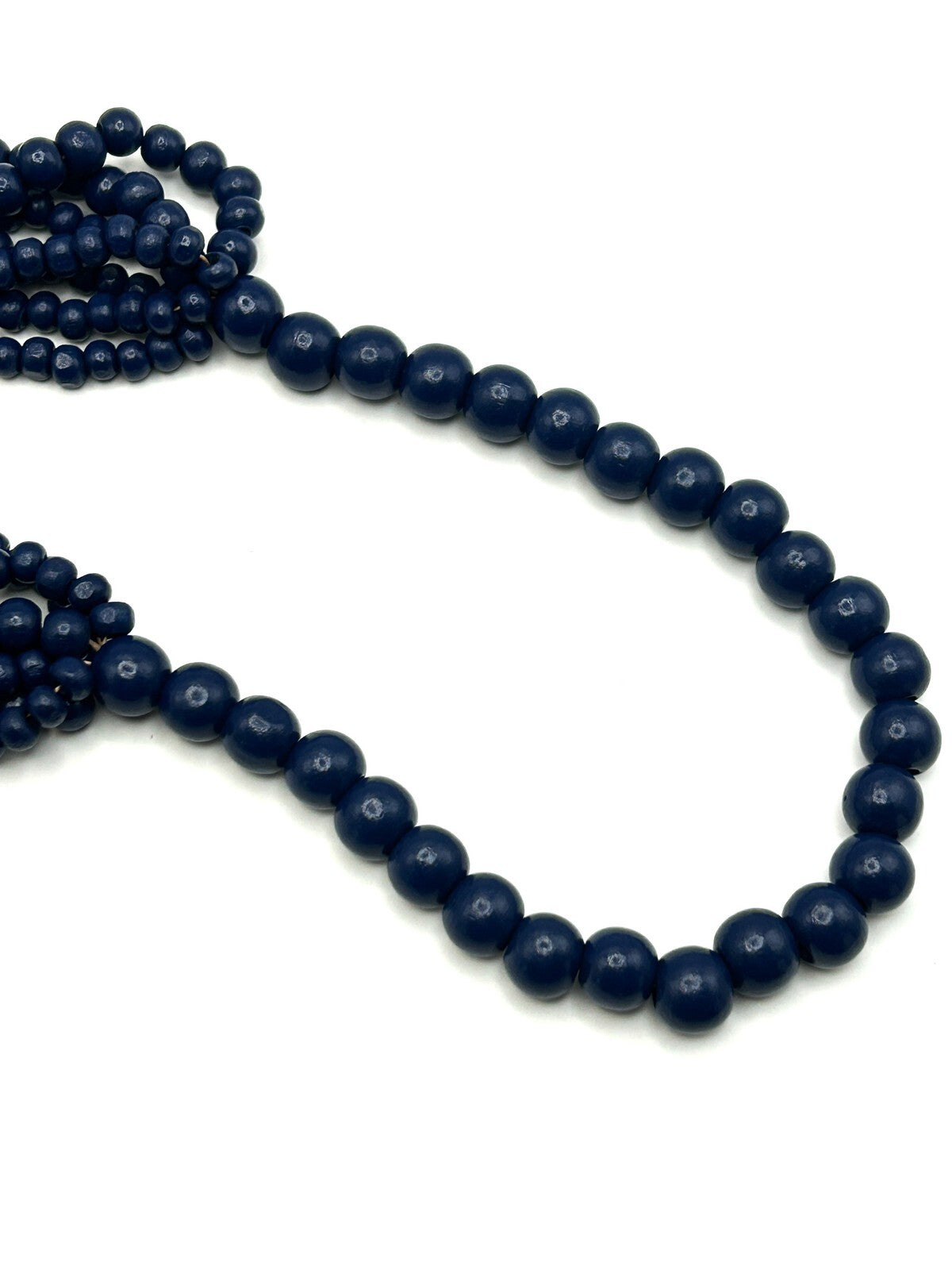 7-Strand Navy Blue Wood Beaded Bib Necklace – 16”