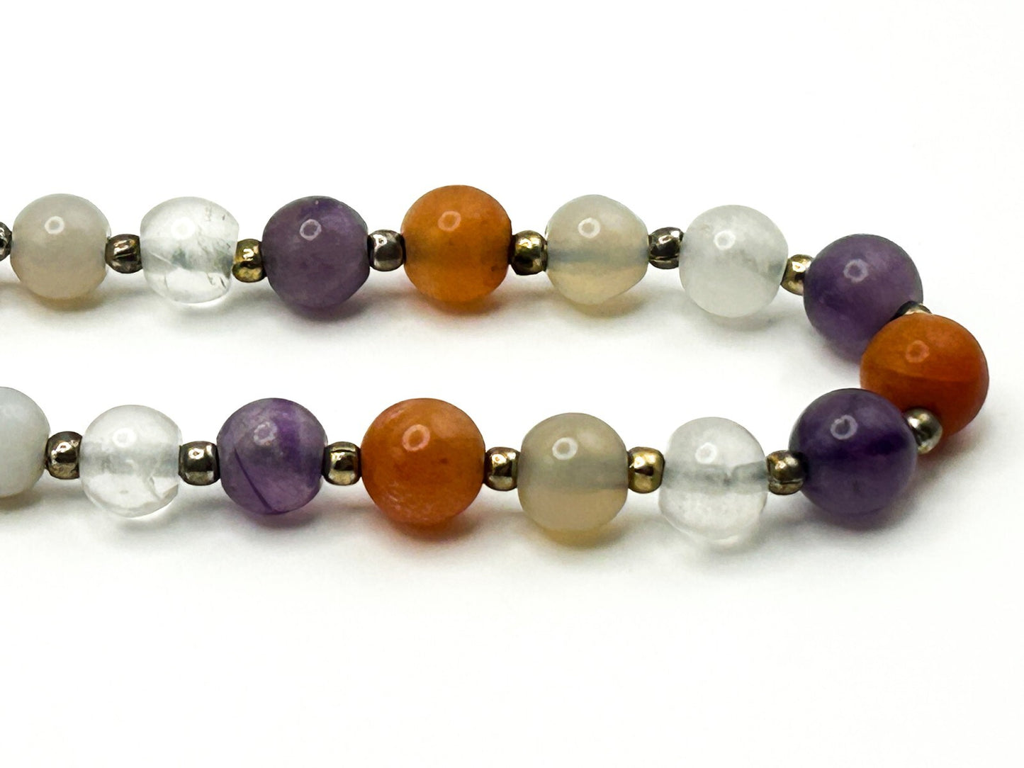 Vintage Carnelian, Amethyst & Quartz Gemstone Bead Necklace – 15” Orange Purple
