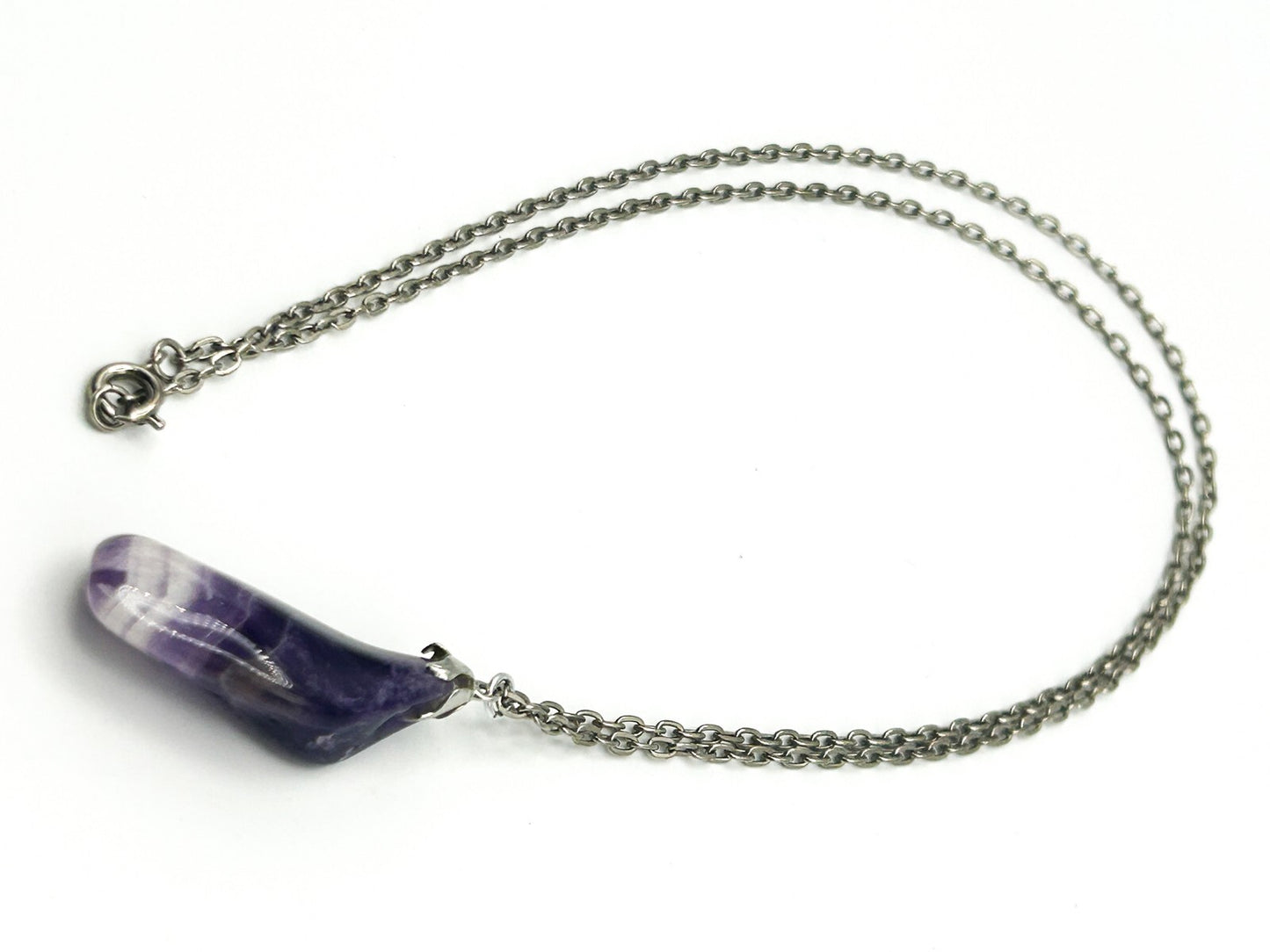 Banded Amethyst Pendant Necklace on Silver Tone Chain