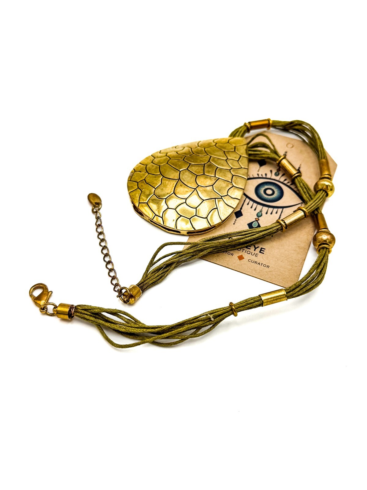 Vintage Gold Tone Scales Textured Teardrop Pendant Necklace
