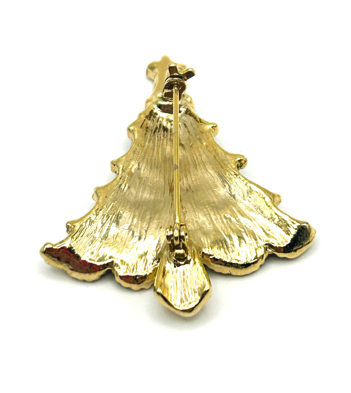 Vintage Enamel Christmas Tree Brooch - Festive Figural Fun Gold Tone