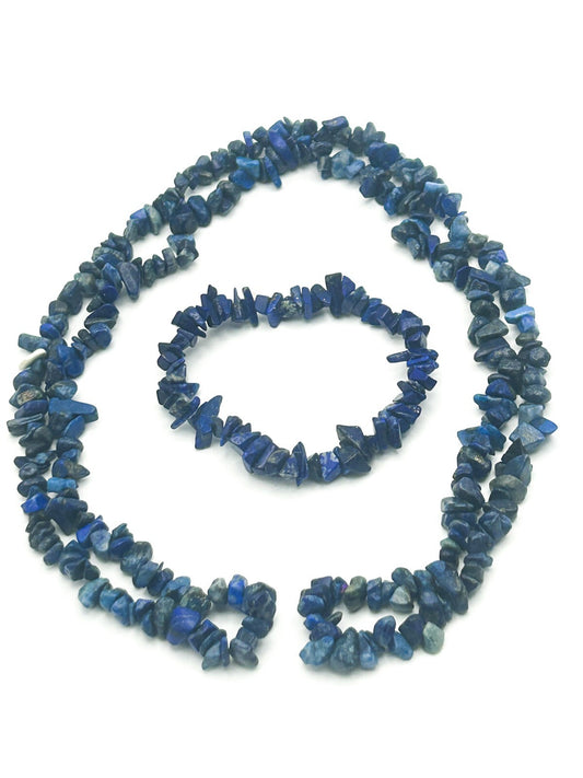Lapis Lazuli & Sodalite Semi-precious Gemstone Chip Necklace  Bracelet Set