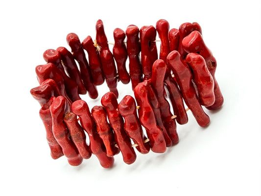 Vintage Red Bamboo Coral Stretch Bracelet Chunky Branch Beads