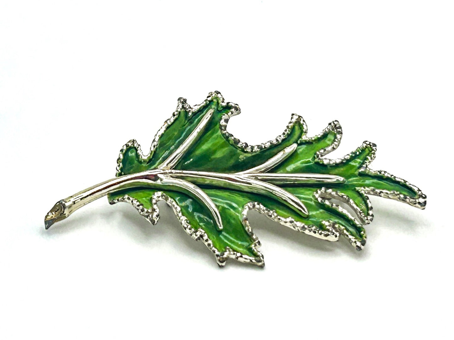 Exquisite Signed Vintage Bright Green Leaf Brooch - Designer Figural Pin