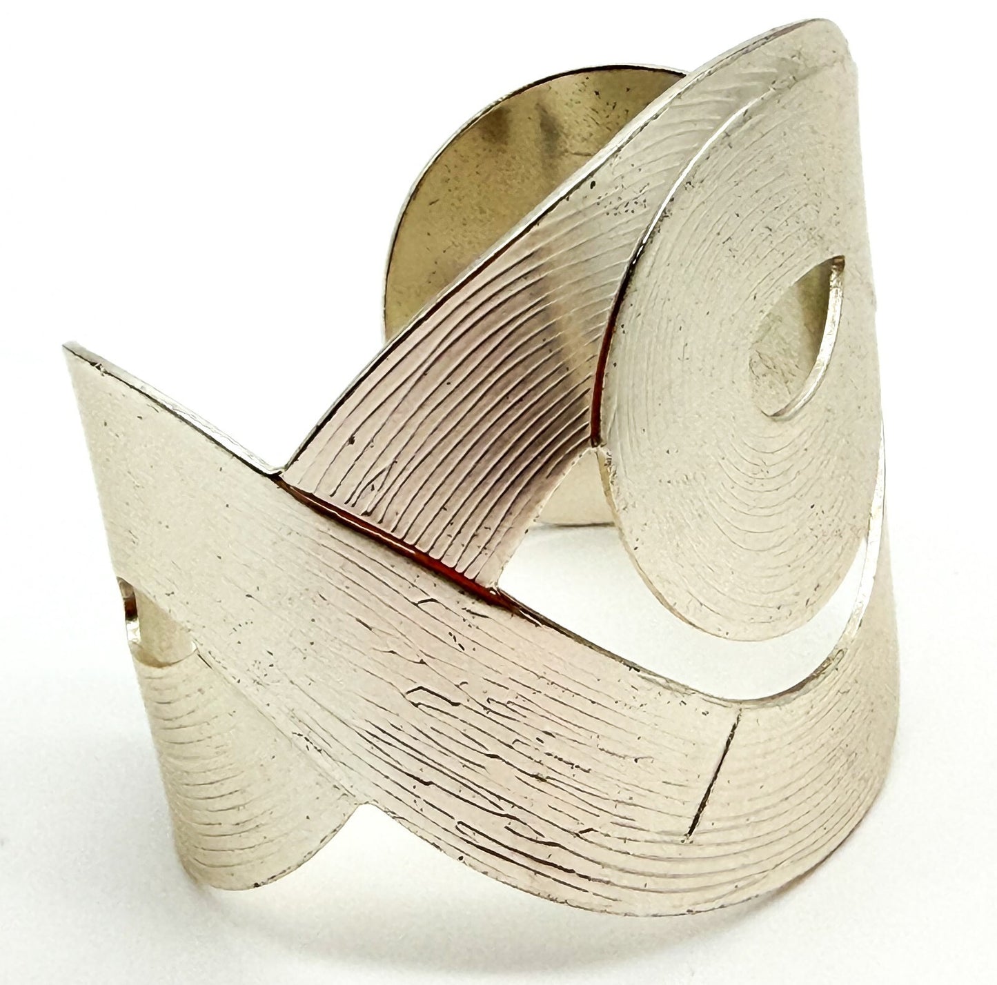 Chunky Silver Tone Abstract Adjustable Cuff Bracelet Statement Retro Minimalist