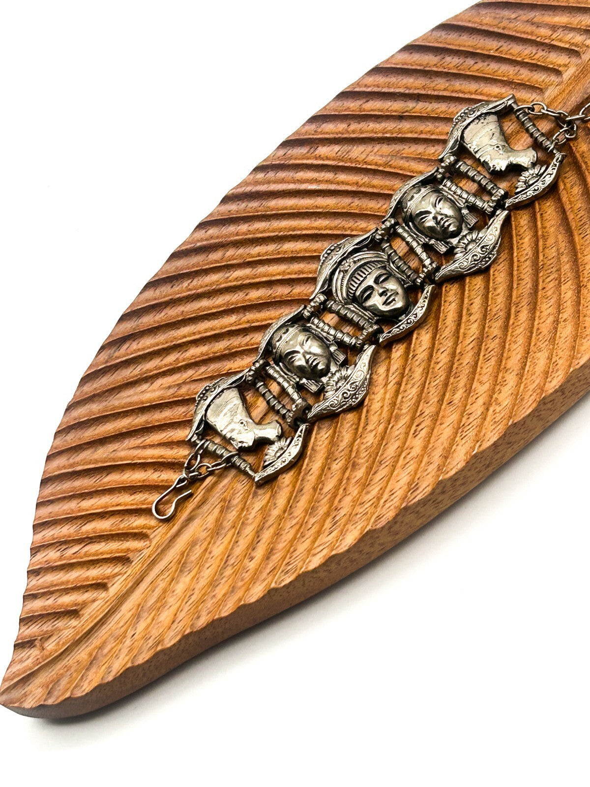 Vintage Ethnic Revival Silver Tone Panel Bracelet