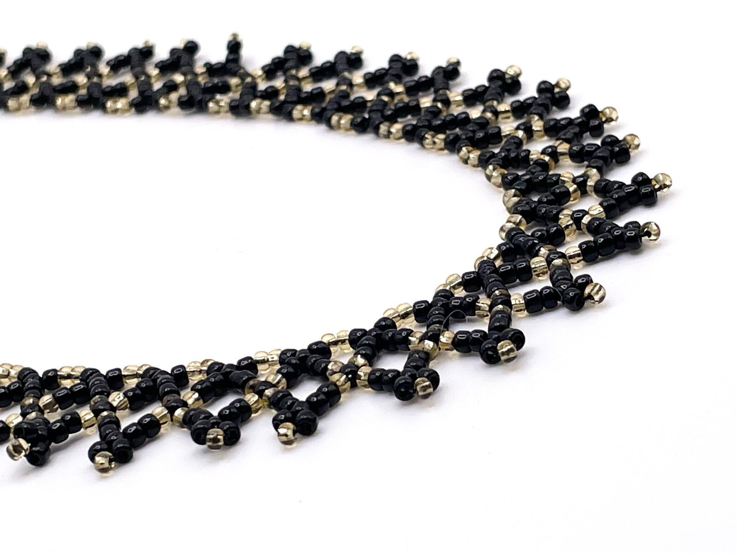 Black & Gold Seed Bead Collar Necklace Gothic Woven Dainty Handmade Artisan