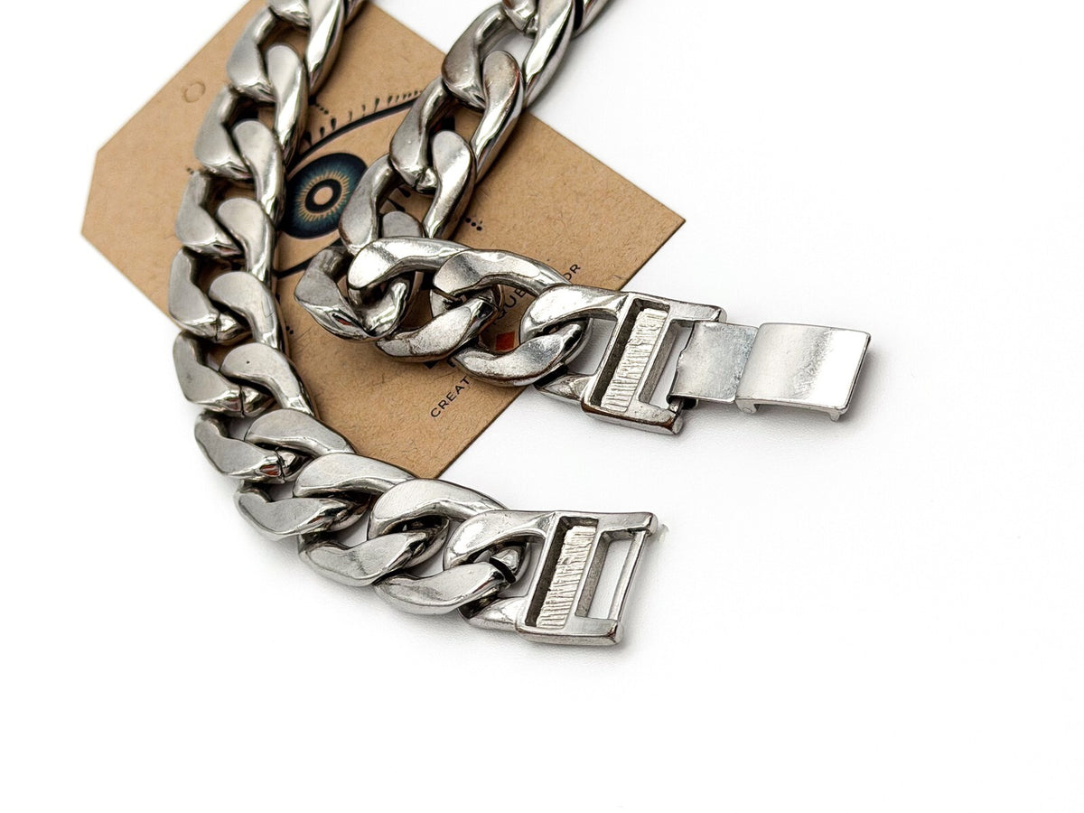 Heavy Curb Chain Necklace Silver Tone Chunky Link Statement 17.5”