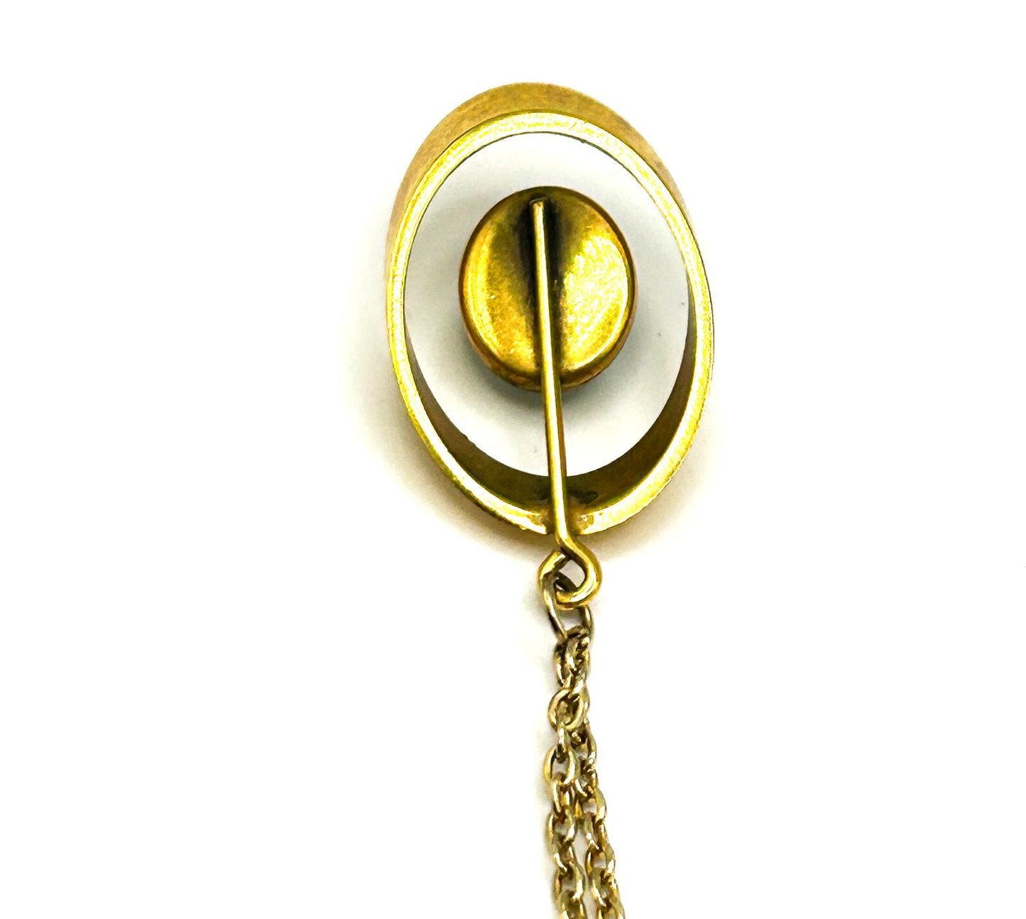 Gold Tone Openwork Oval Pendant Necklace with Turquoise Cats Eye Cabochon