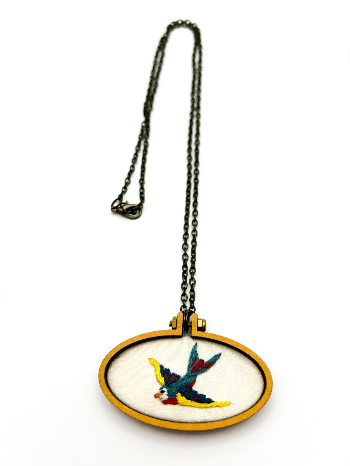 Needles & Sparkles Handmade Embroidered Oval Pendant Necklace Trio UK Artisan