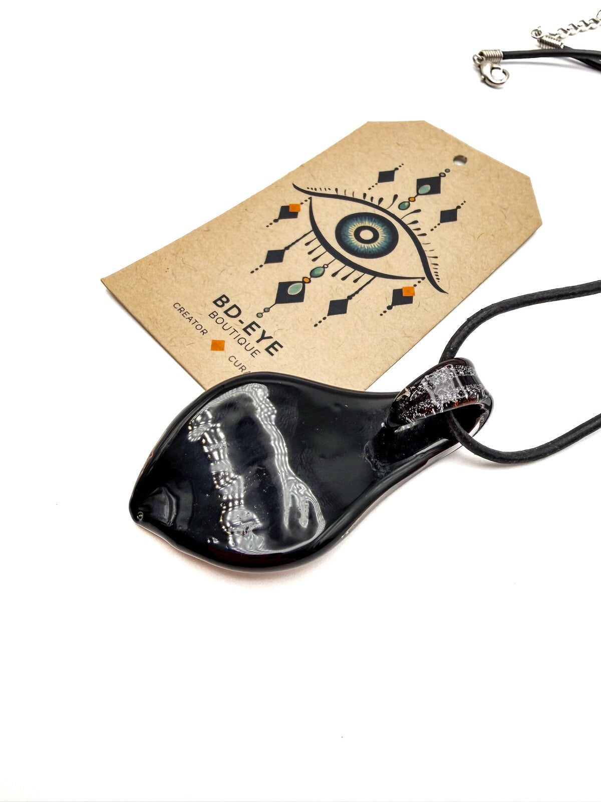 Silver, Copper Tone & Black Dichroic Art Glass Murano-style Pendant Necklace