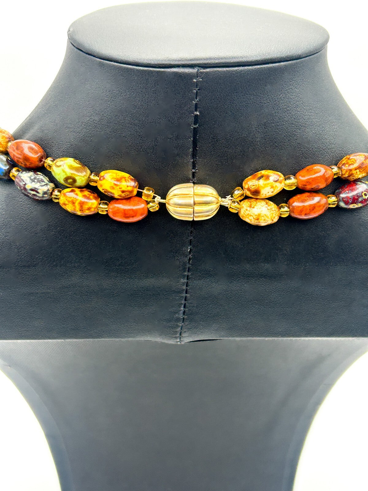 Scottish Agate Style Beaded Necklace Double Strand Mottled Glass Beads 19”