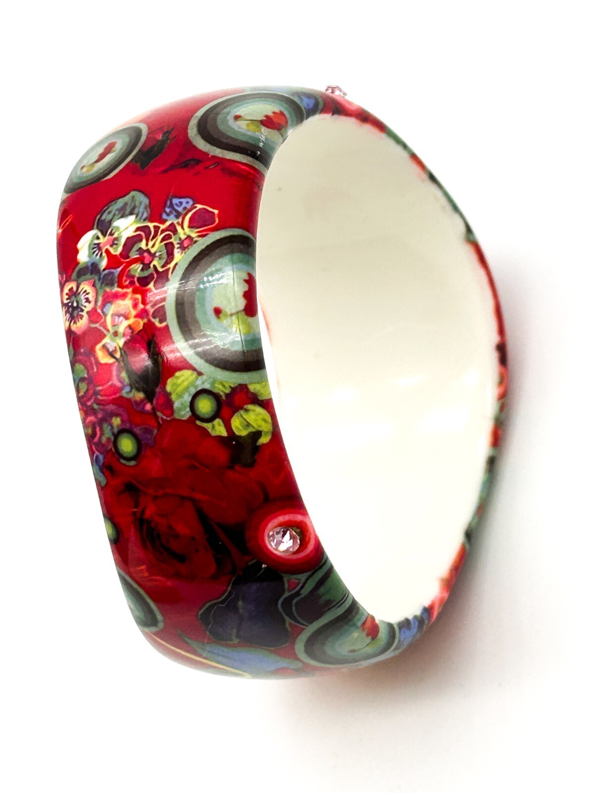 Desigual Floral Acrylic Bangle Red Orange Rhinestone Wavy Statement Bracelet