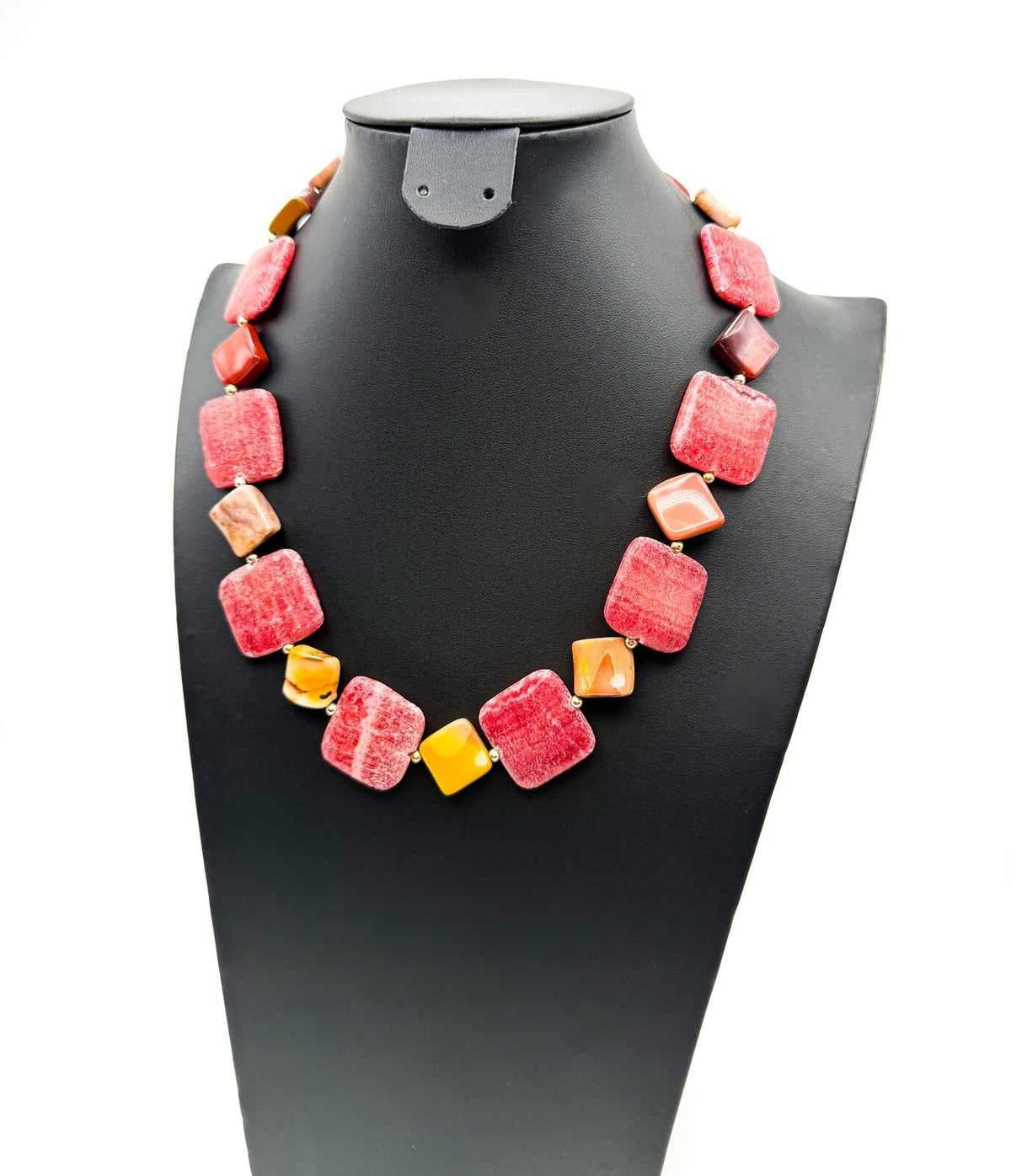 Chunky Rhodonite & Jasper Necklace - Substantial Semi-Precious Pink Gemstones
