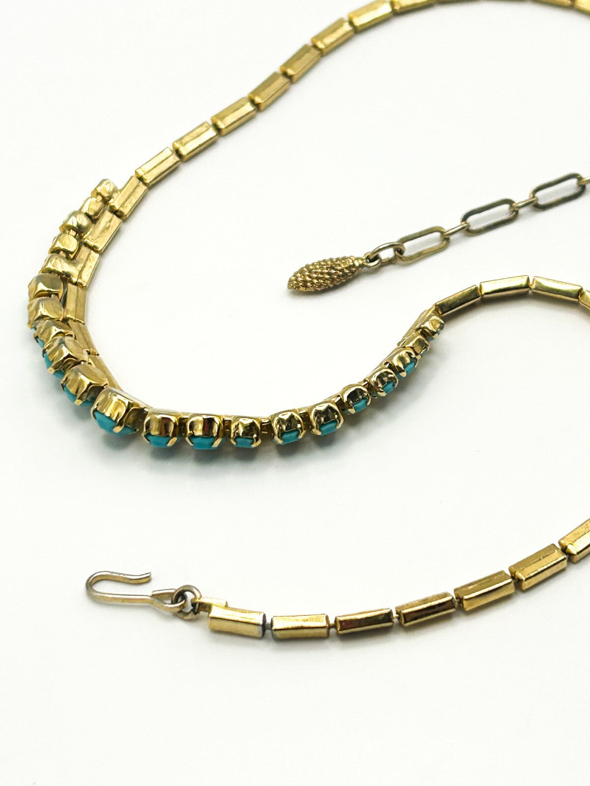Vintage Pennino Gold Tone & Turquoise Glass Necklace