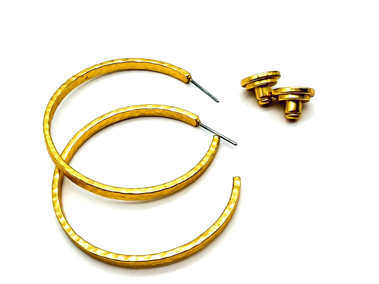 Gold Tone Textured Modern Hoop Earrings Hammered Effect Statement Hoops 4cm
