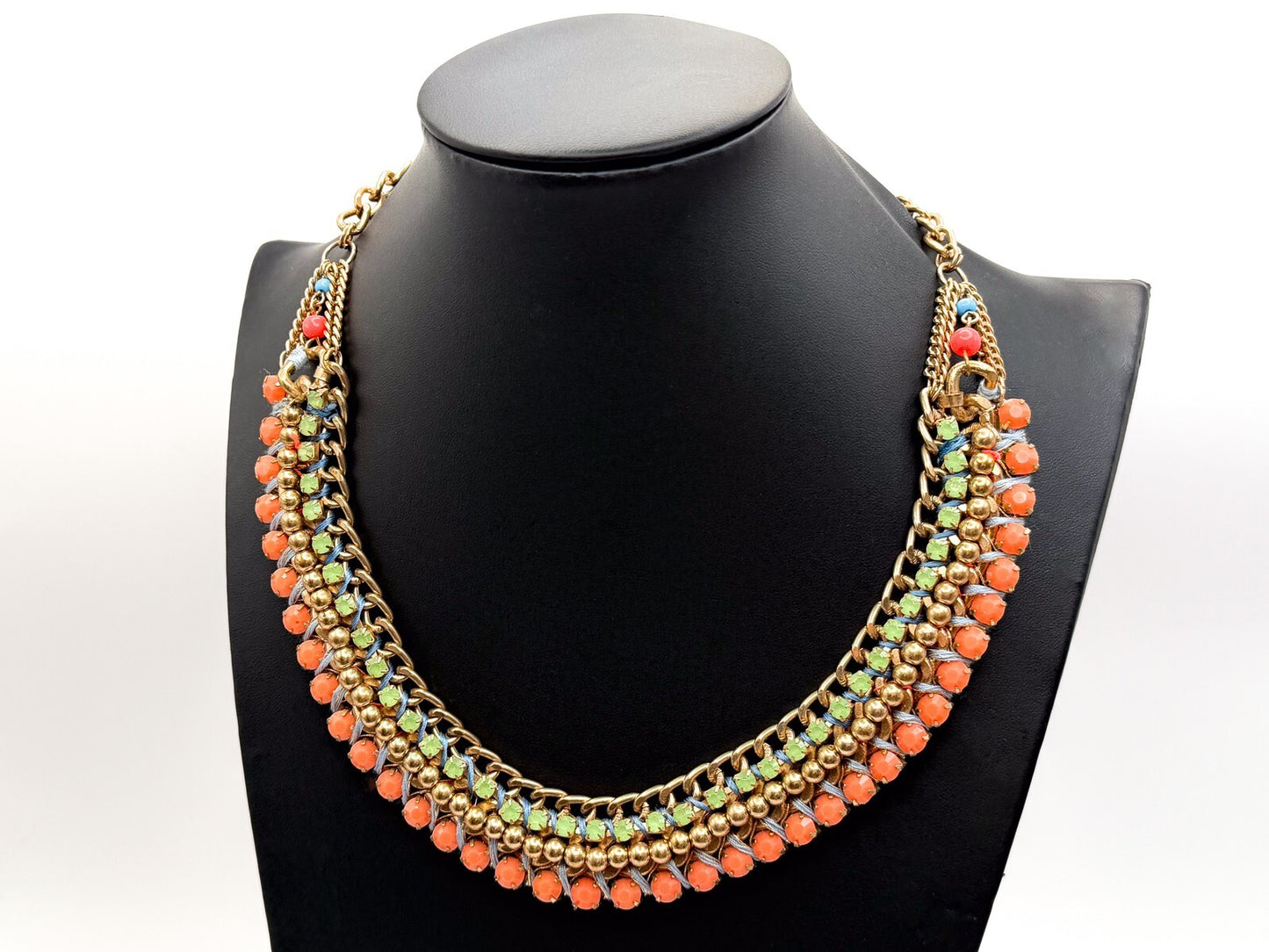 Accessorize Gold Tone Woven Ribbon & Rhinestone Statement Necklace