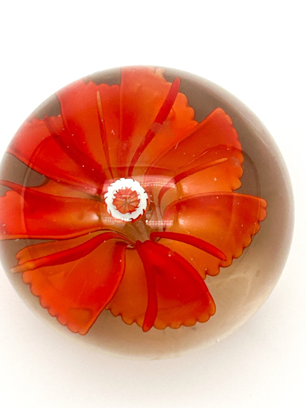 Fenton Art Glass Paperweight Orange Flower USA Domed