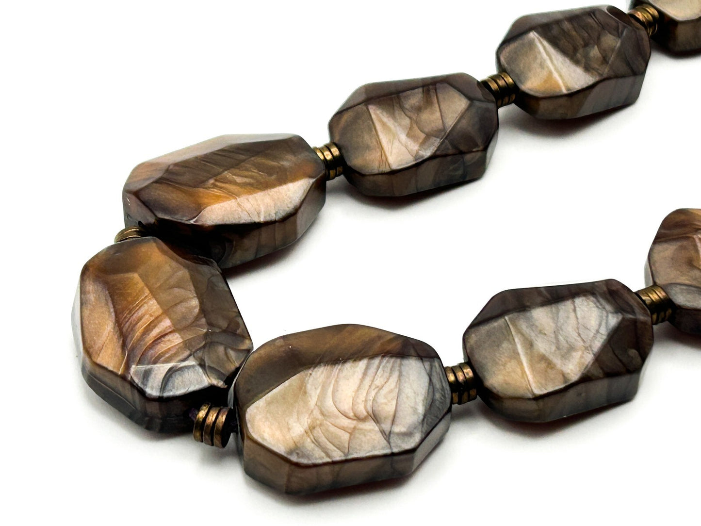 Vintage Brown Metallic Shimmer Marble-Effect Faceted Acrylic Nugget Necklace