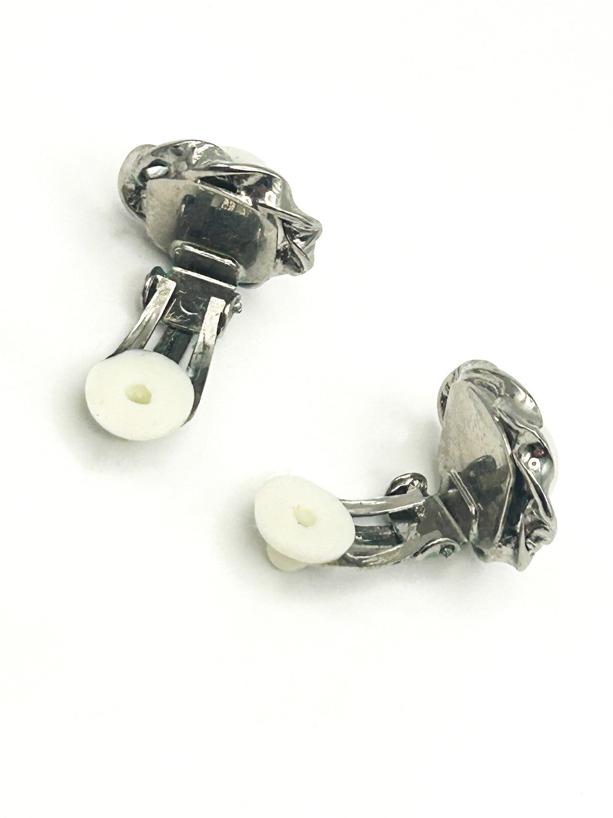 Eternal Collection Faux Pearl Clip-On Earrings – Silver Tone Floral Design