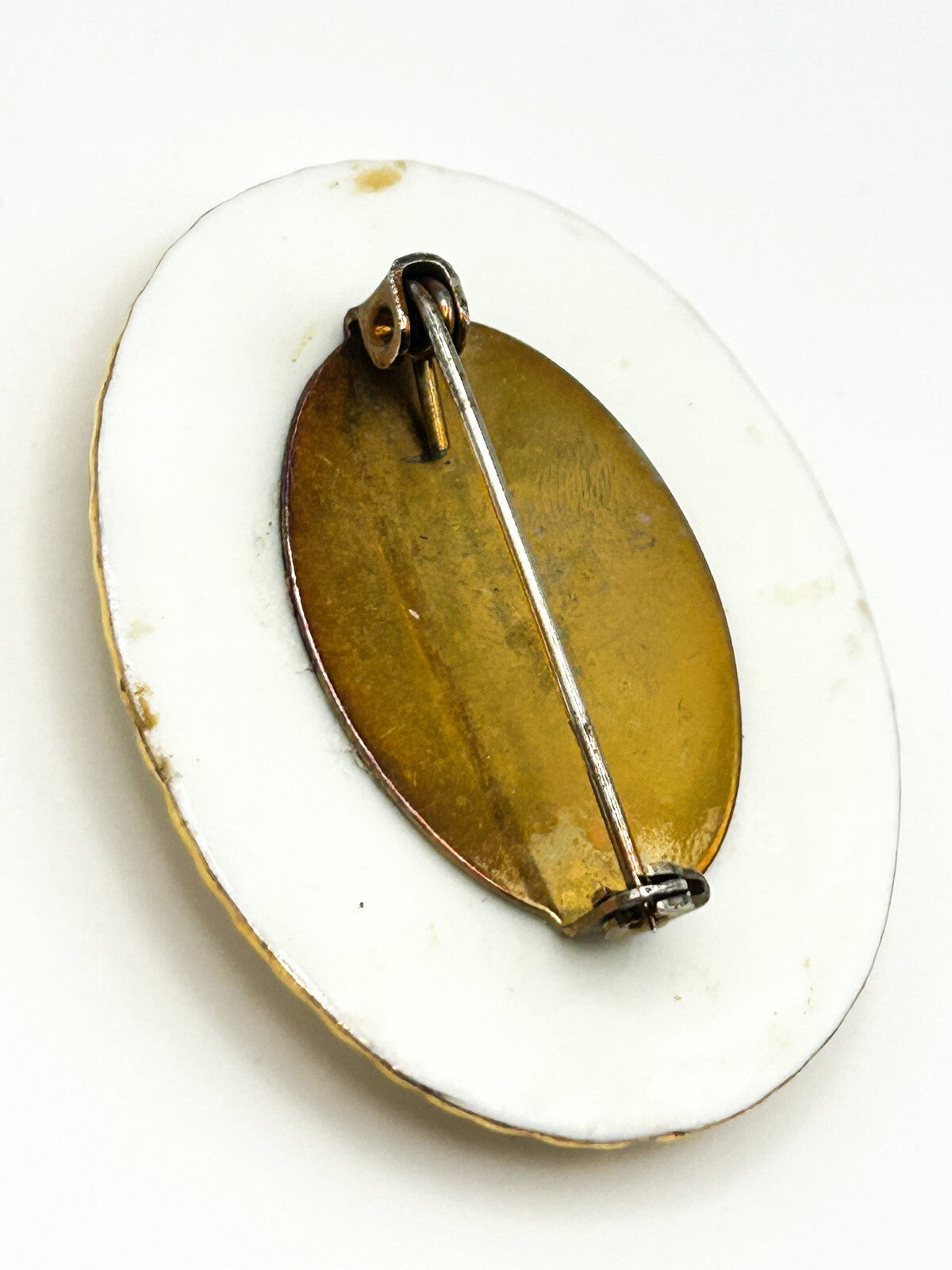 Aynsley Bone China Brooch Blue Floral Oval Gold Tone Vintage Pin