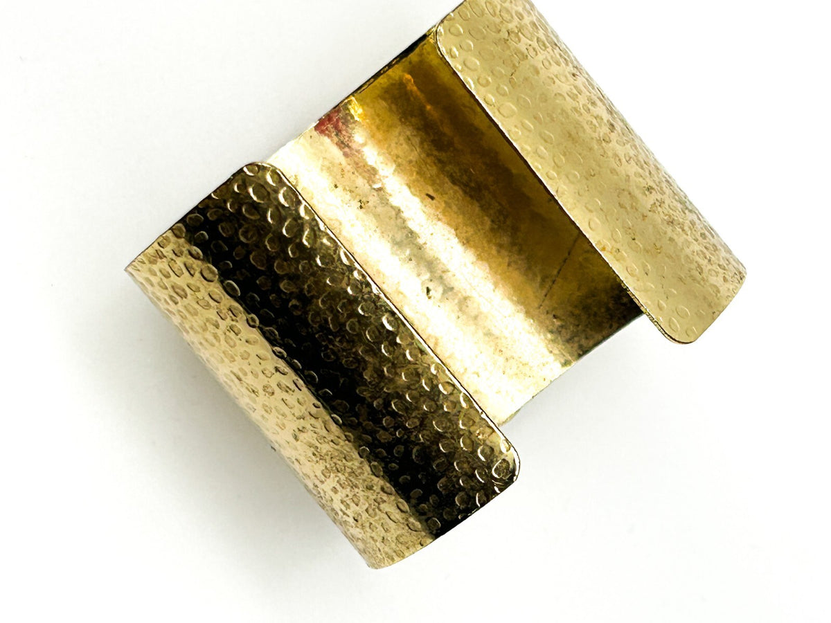 Pink Jade Gold Tone Textured Cuff Bracelet Faceted Stone Boho Statement Retro