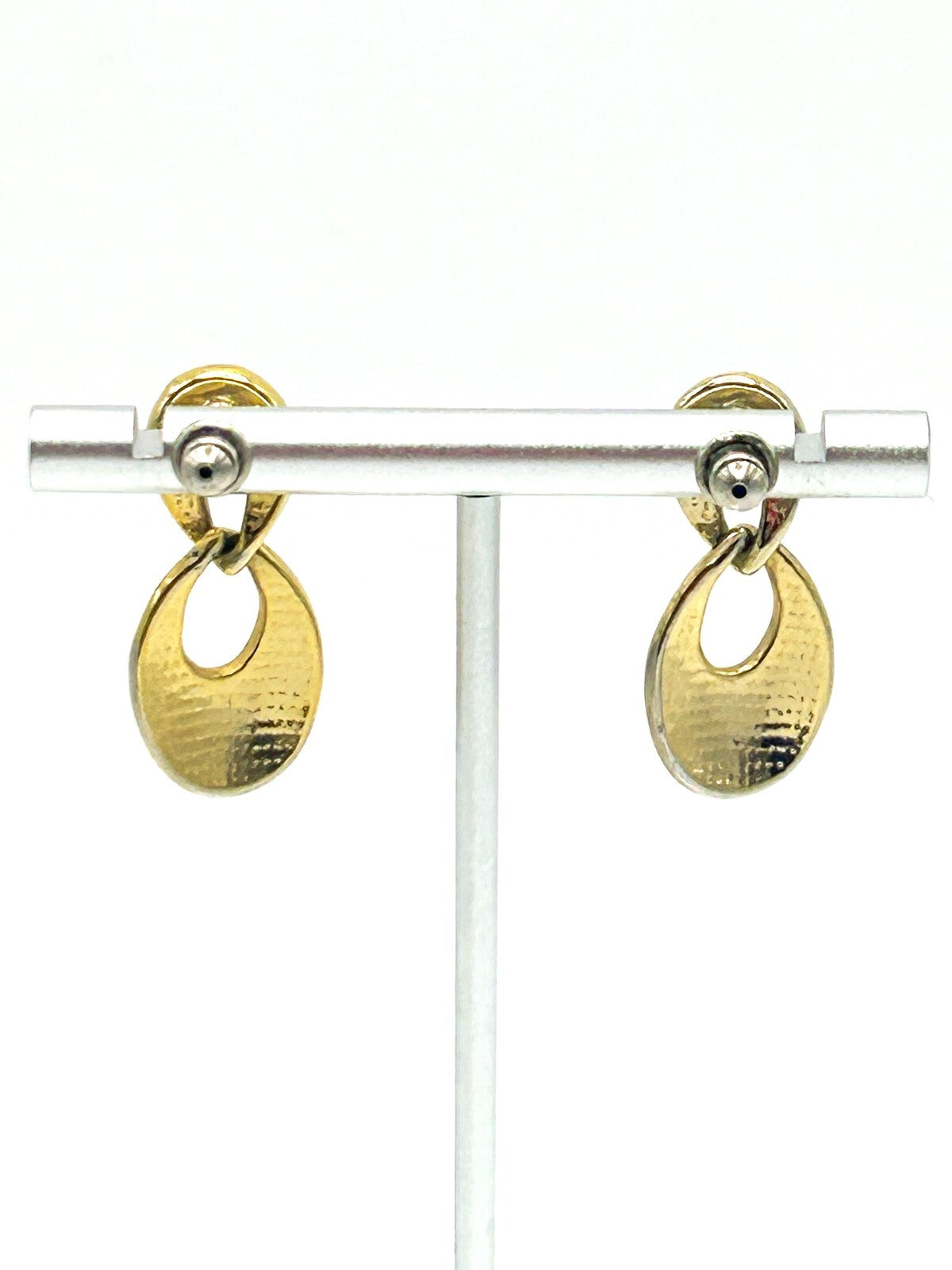 Vintage Black Enamel Interlocking Gold Tone Teardrop Stud Earrings