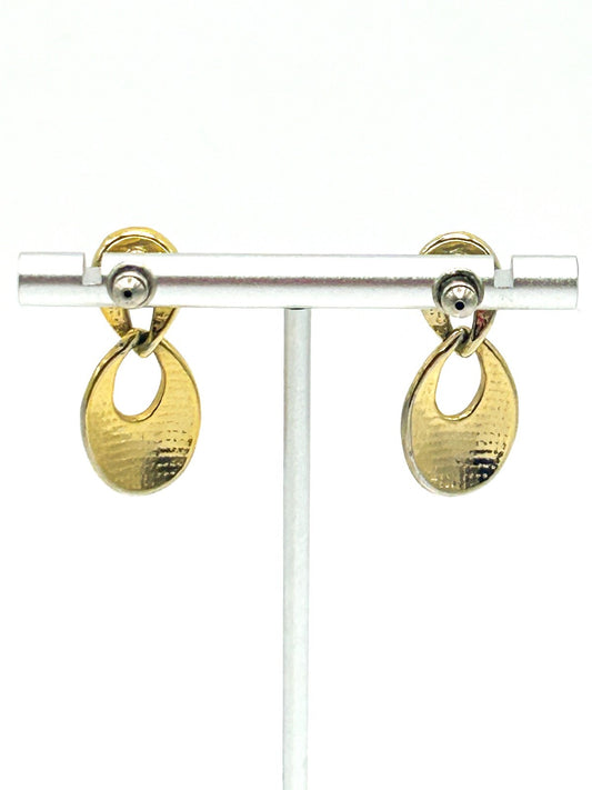 Vintage Black Enamel Interlocking Gold Tone Teardrop Stud Earrings