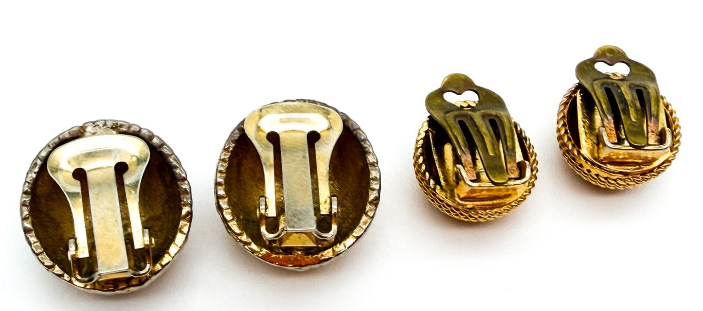 Vintage Gold Tone Rope Swirl Twist Clip On Earrings Dome Textured Retro 1980s