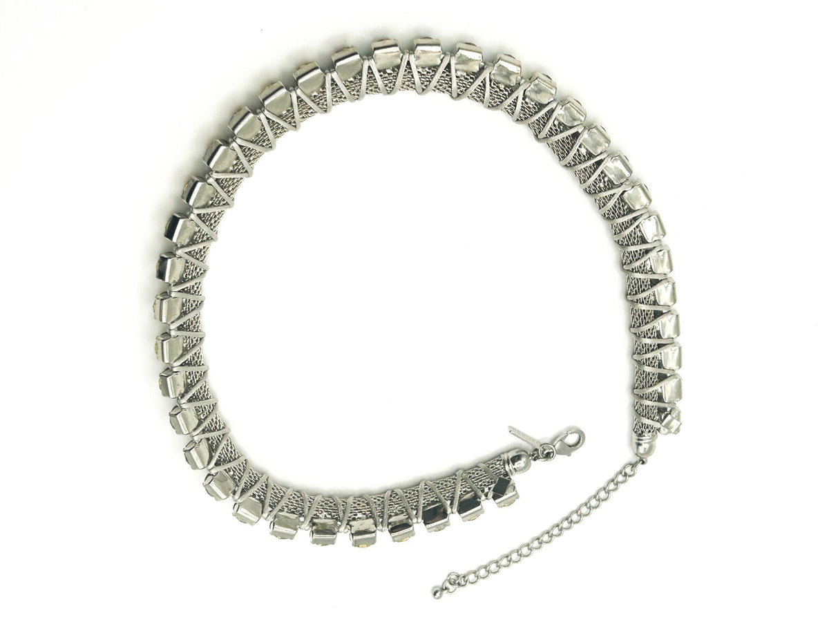 FREEDOM (Topshop) Silver Tone Mesh Rhinestone Collar Necklace – 18”