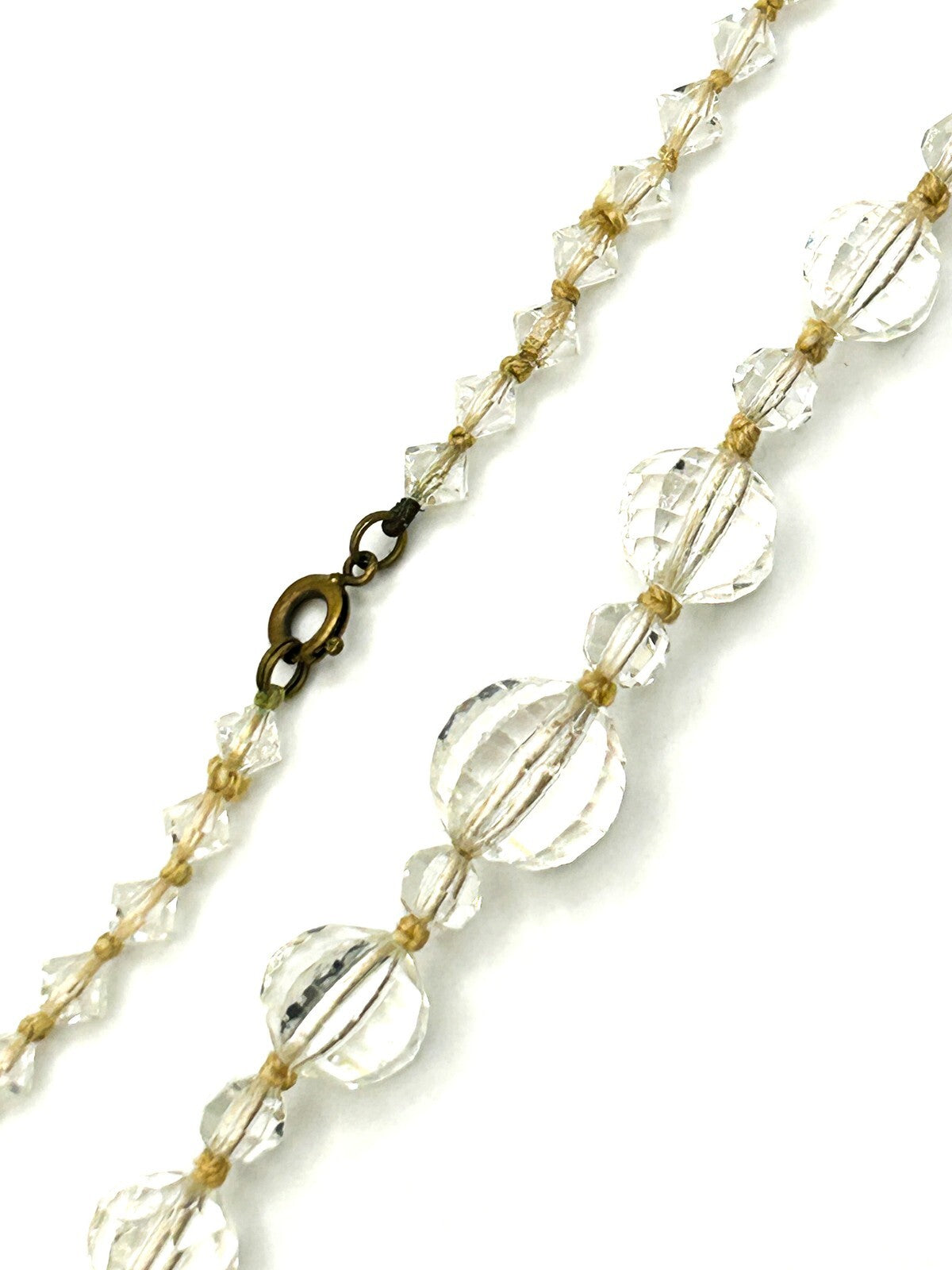 Graduated Clear Crystal Glass Bead Necklace with Faceted Round & Bicone Beads