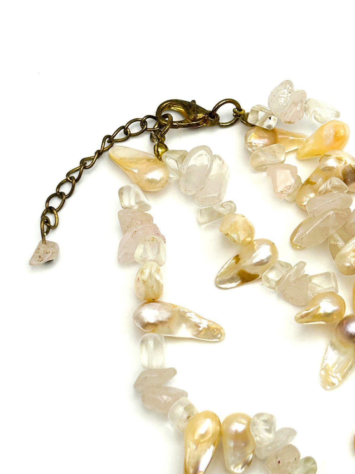 Freshwater Pearl Rose Quartz Necklace Double Strand Natural Stone Baroque Pearl