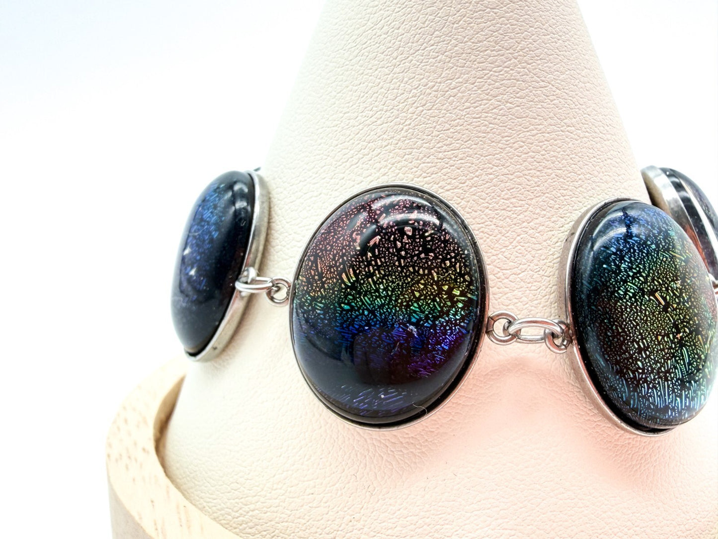 Dichroic Art Glass Panel Bracelet Silver Tone Colour-shifting Iridescent Rainbow