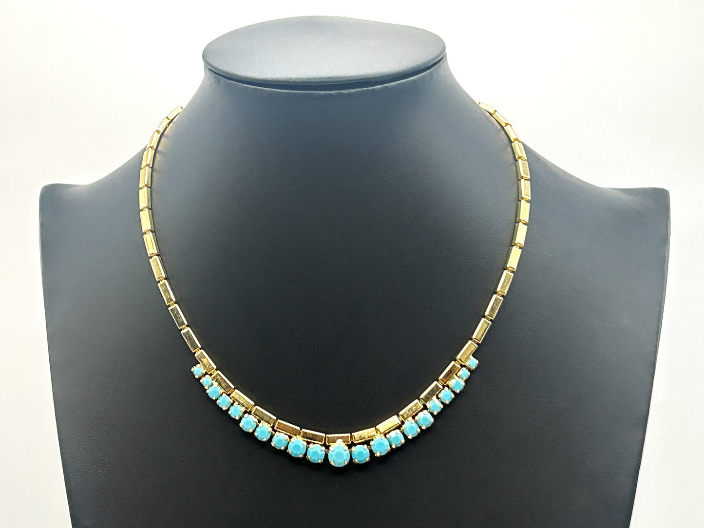 Vintage Pennino Gold Tone & Turquoise Glass Necklace