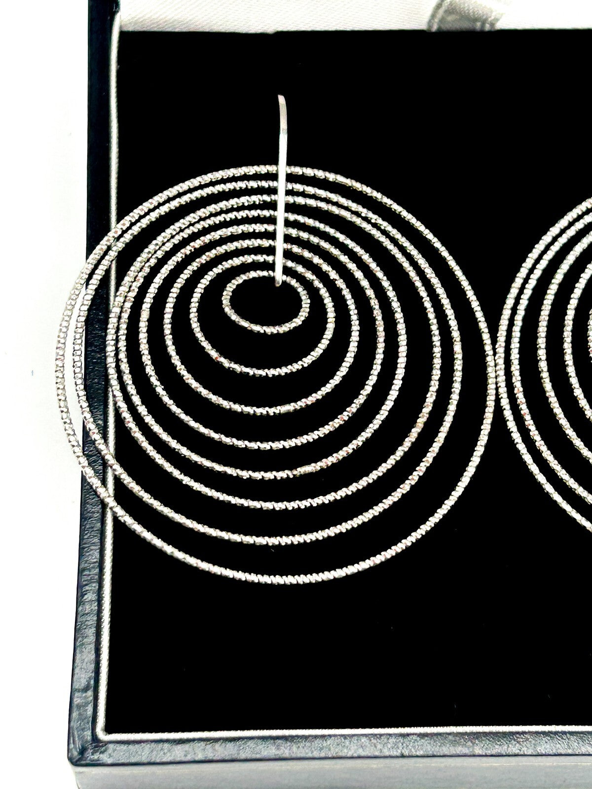 Sterling Silver 925 Spiral Circle Drop Earrings Large 4.5cm Dangle Boxed